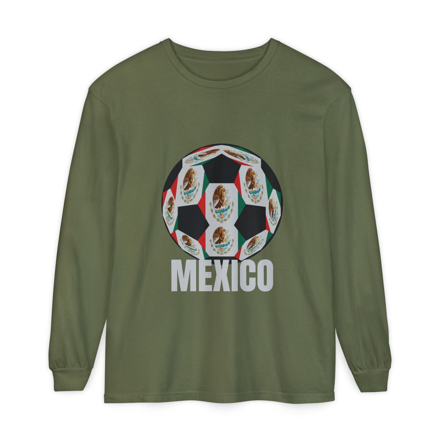 Mexico Fan Specialty Soccer Ball Design Long Sleeve Tee