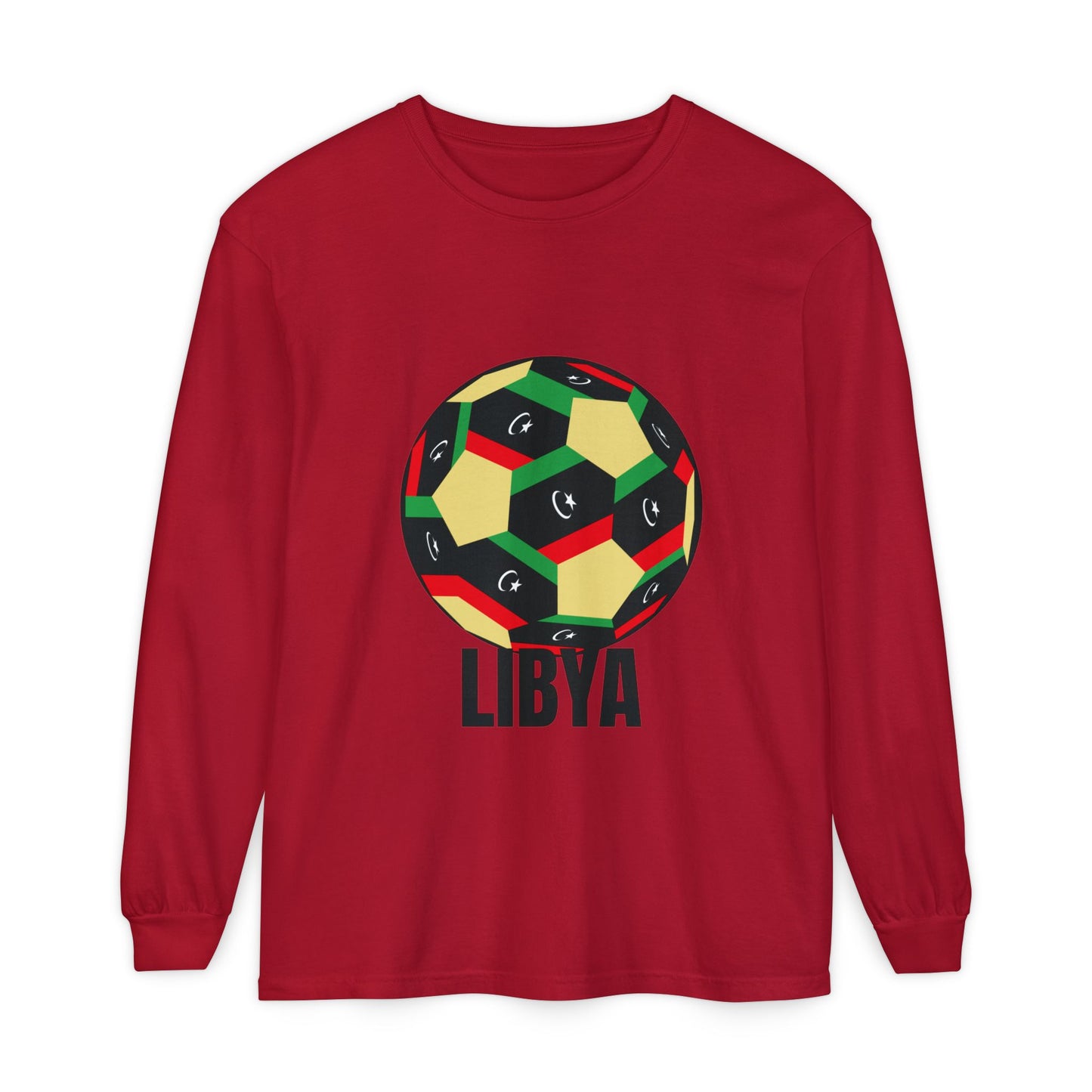 Libya Fan Specialty Soccer Ball Design T Shirt Long Sleeve Tee