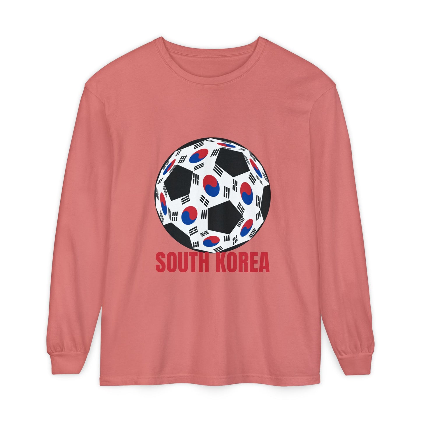 South Korea Fan Specialty Soccer Ball Design Long Sleeve Tee Red Text