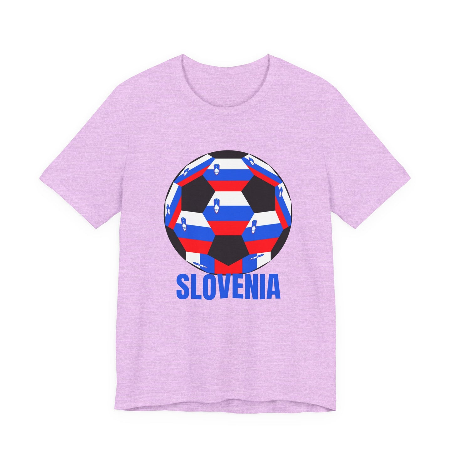 Slovenia Fan Specialty Soccer Ball Design T Shirt Blue Text