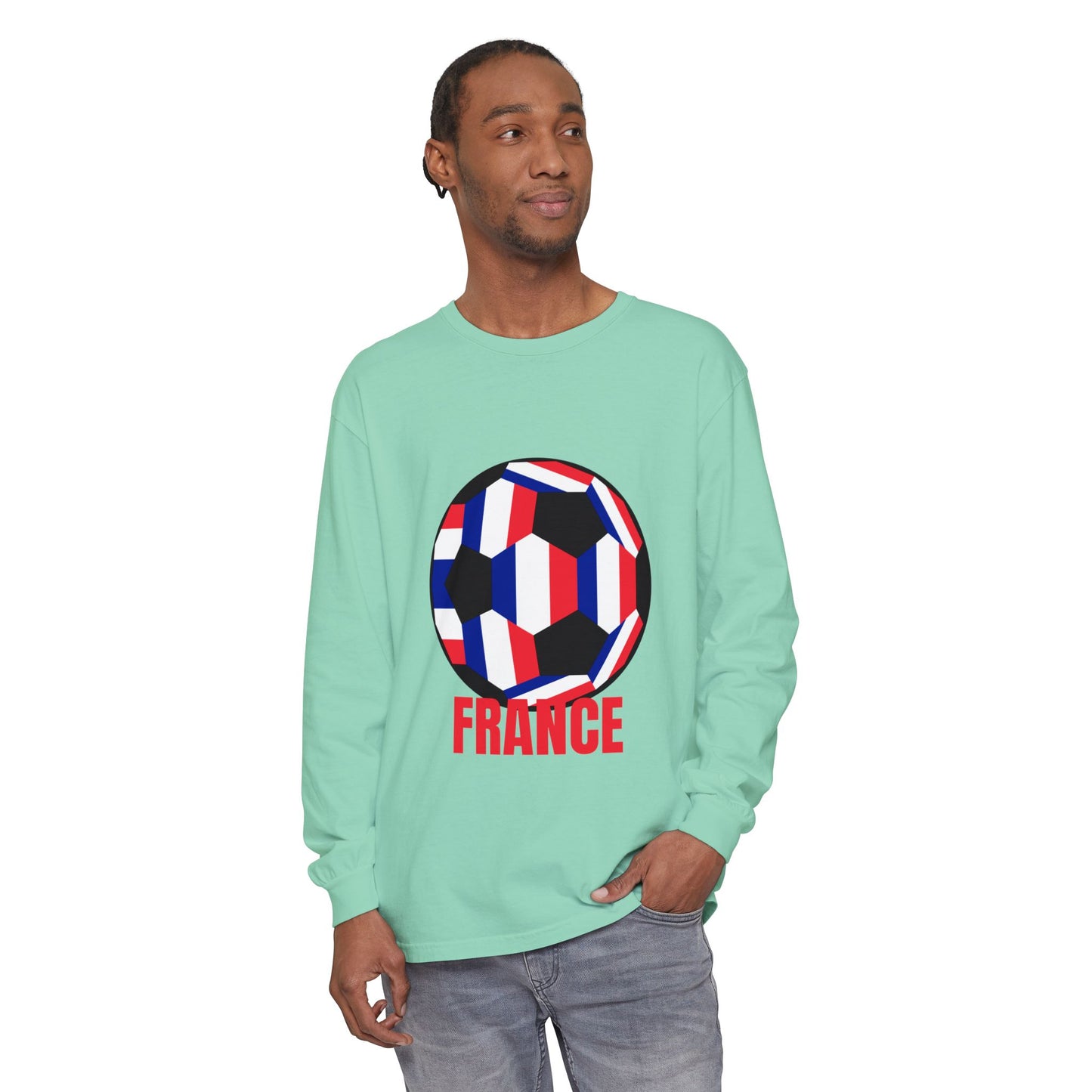 France Fan Specialty Soccer Ball Design Long Sleeve Tee