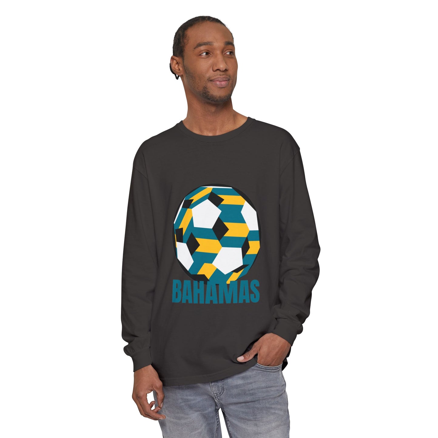 Bahamas Fan Specialty Soccer Ball Design Long Sleeve Tee