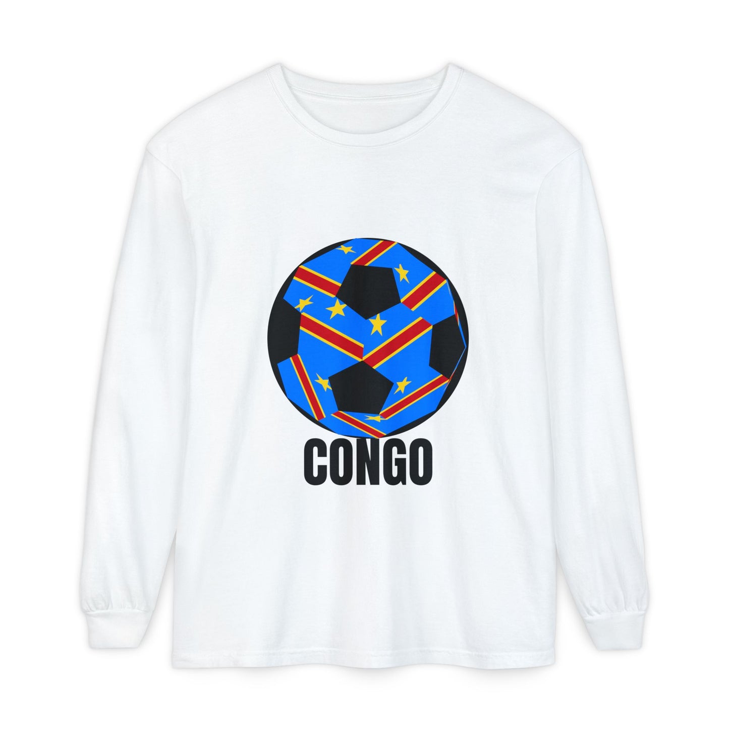 Congo Fan Specialty Soccer Ball Design T Shirt Long Sleeve T-Shirt Black Text