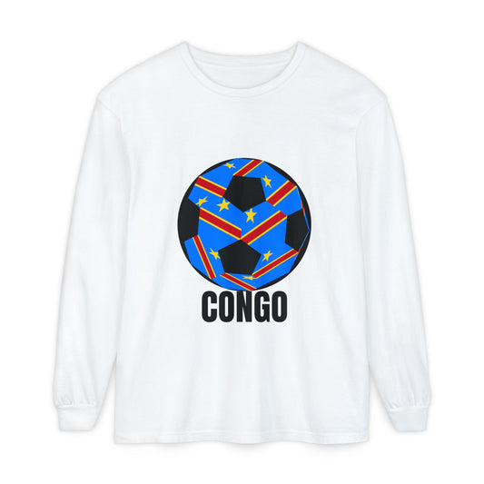 Congo Fan Specialty Soccer Ball Design T Shirt Long Sleeve T-Shirt Black Text