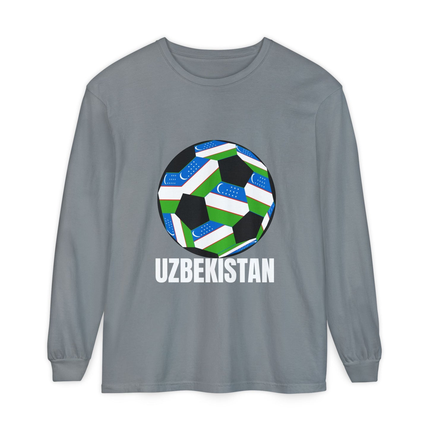Uzbekistan Fan Specialty Soccer Ball Design Long Sleeve Shirt