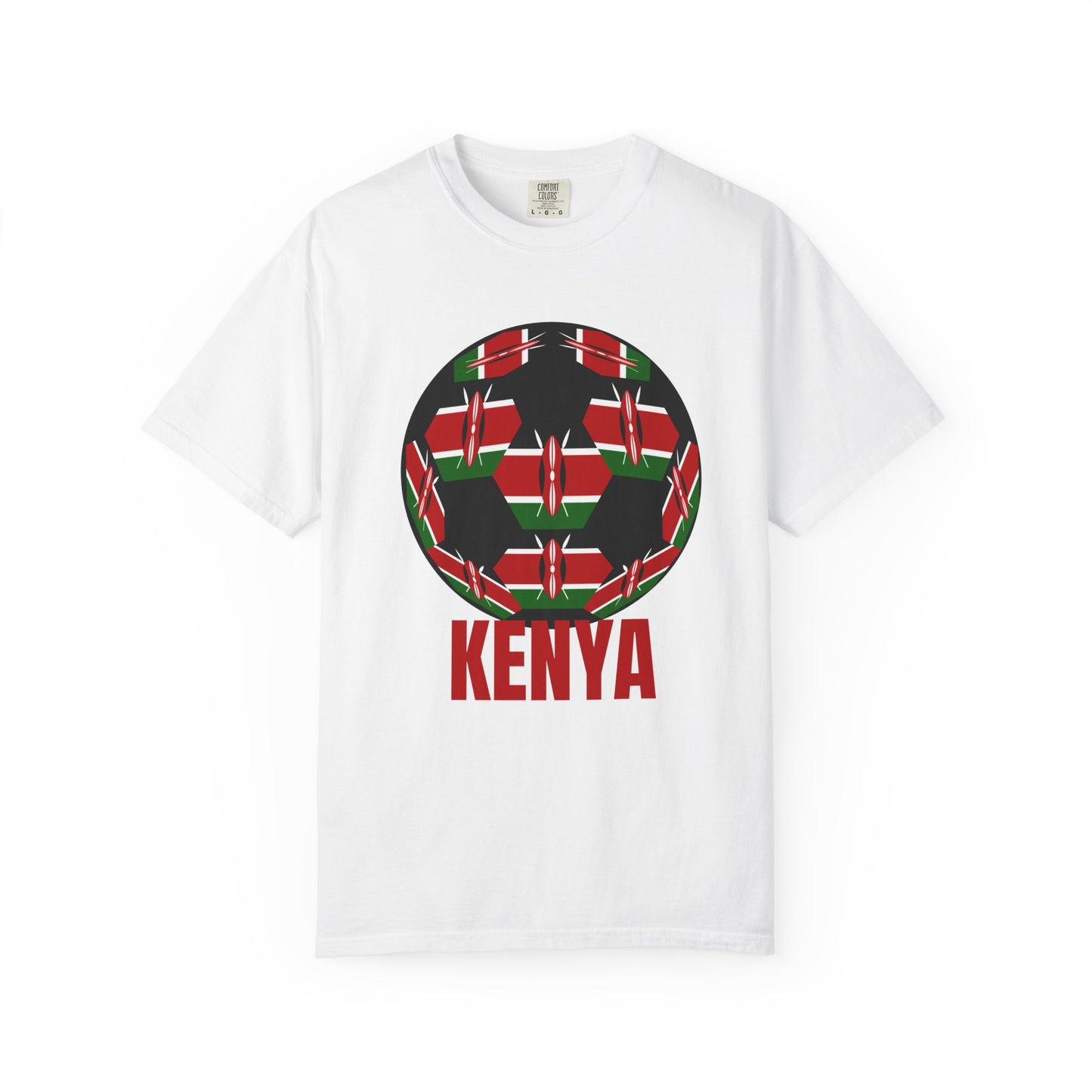 Kenya Fan Specialty Soccer Ball Design T Shirt Red Text