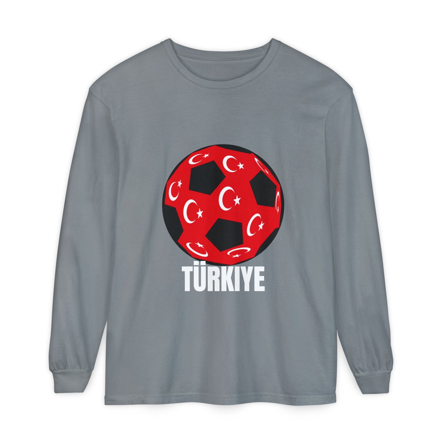 Türkiye Fan Specialty Soccer Ball Design Long Sleeve Tee White Text