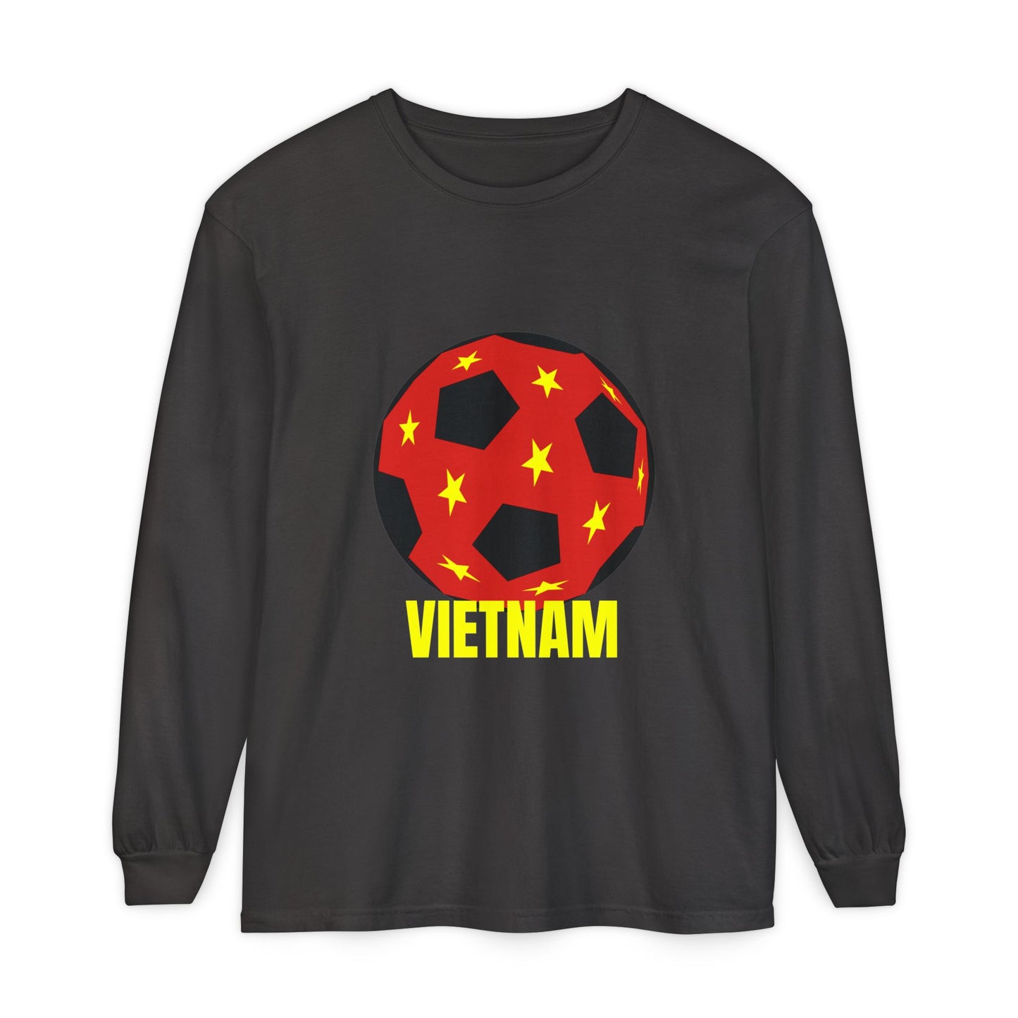 Vietnam Fan Specialty Soccer Ball Design Long Sleeve T-Shirt Gold Text