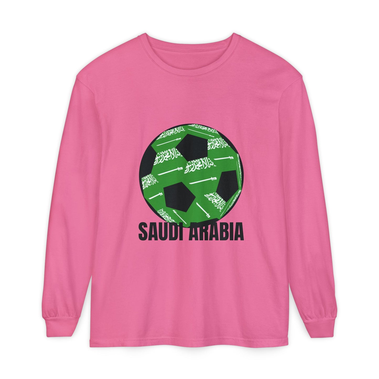 Saudi Arabia Fan Specialty Soccer Ball Design  Long Sleeve Shirt Black Text