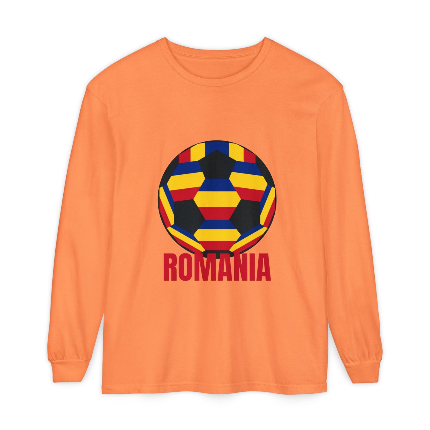 Romania Fan Specialty Soccer Ball Design Long Sleeve Tee