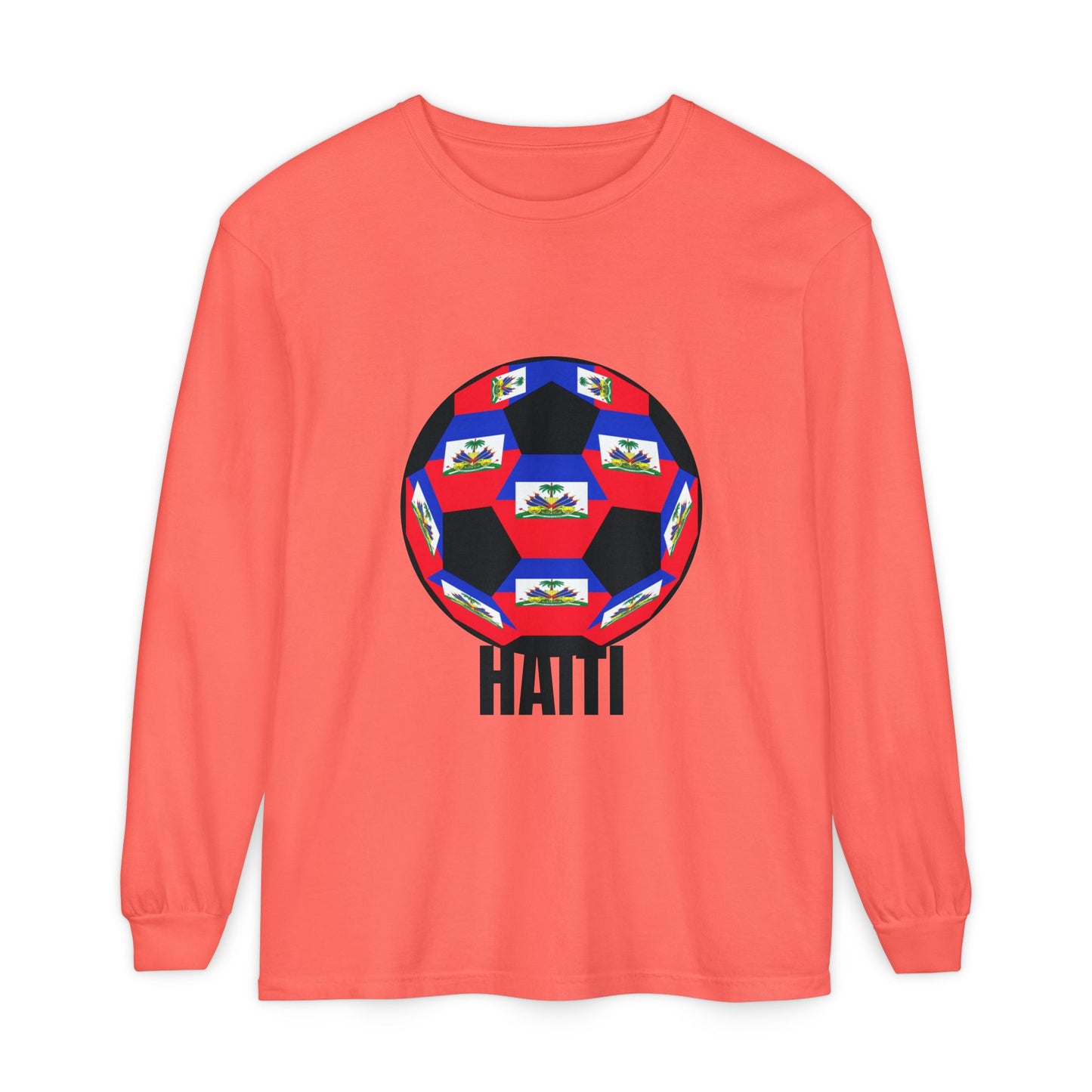 Haiti Fan Specialty Soccer Ball Design Long Sleeve Tee