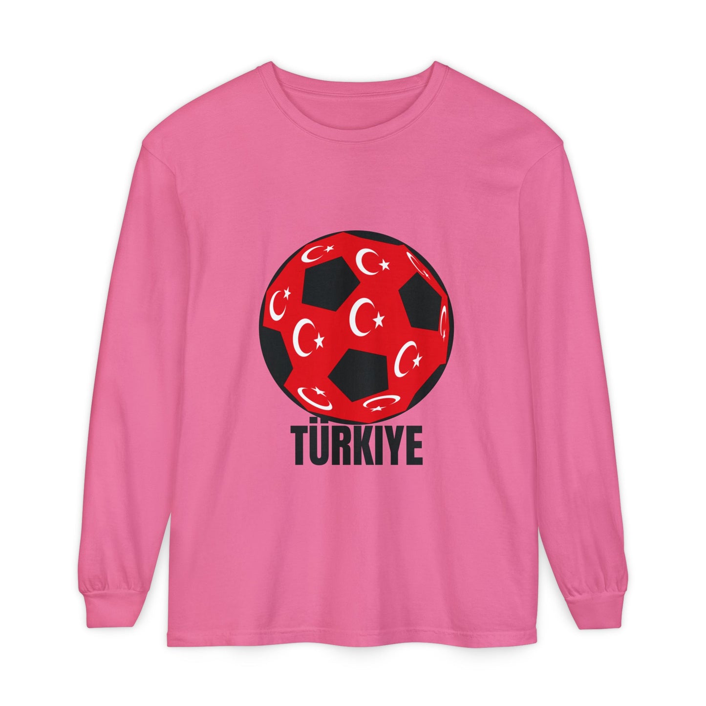 Türkiye Fan Specialty Soccer Ball Design Long Sleeve Tee Black Text