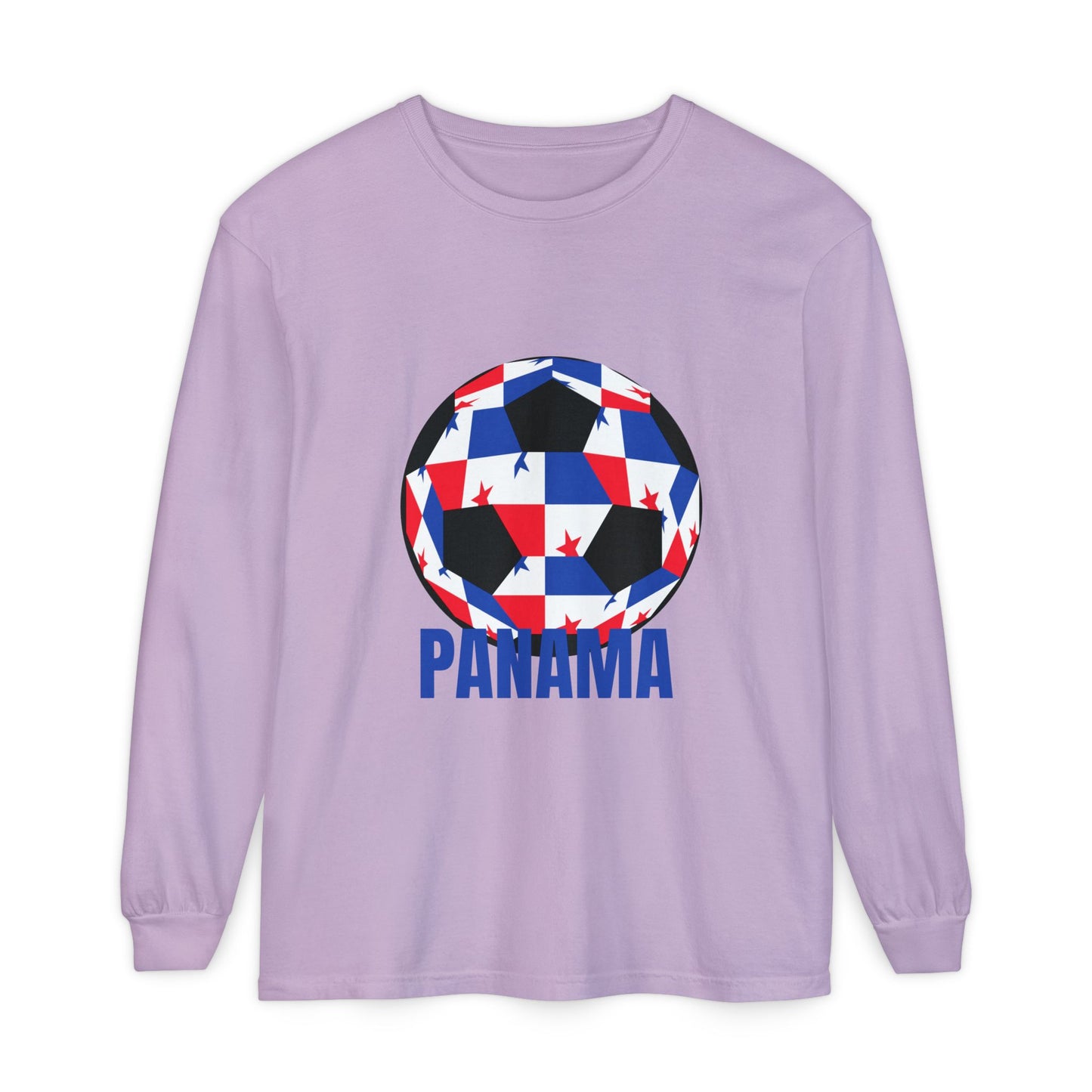 Panama Fan Specialty Soccer Ball Design T Shirt Long Sleeve T-Shirt blue Text