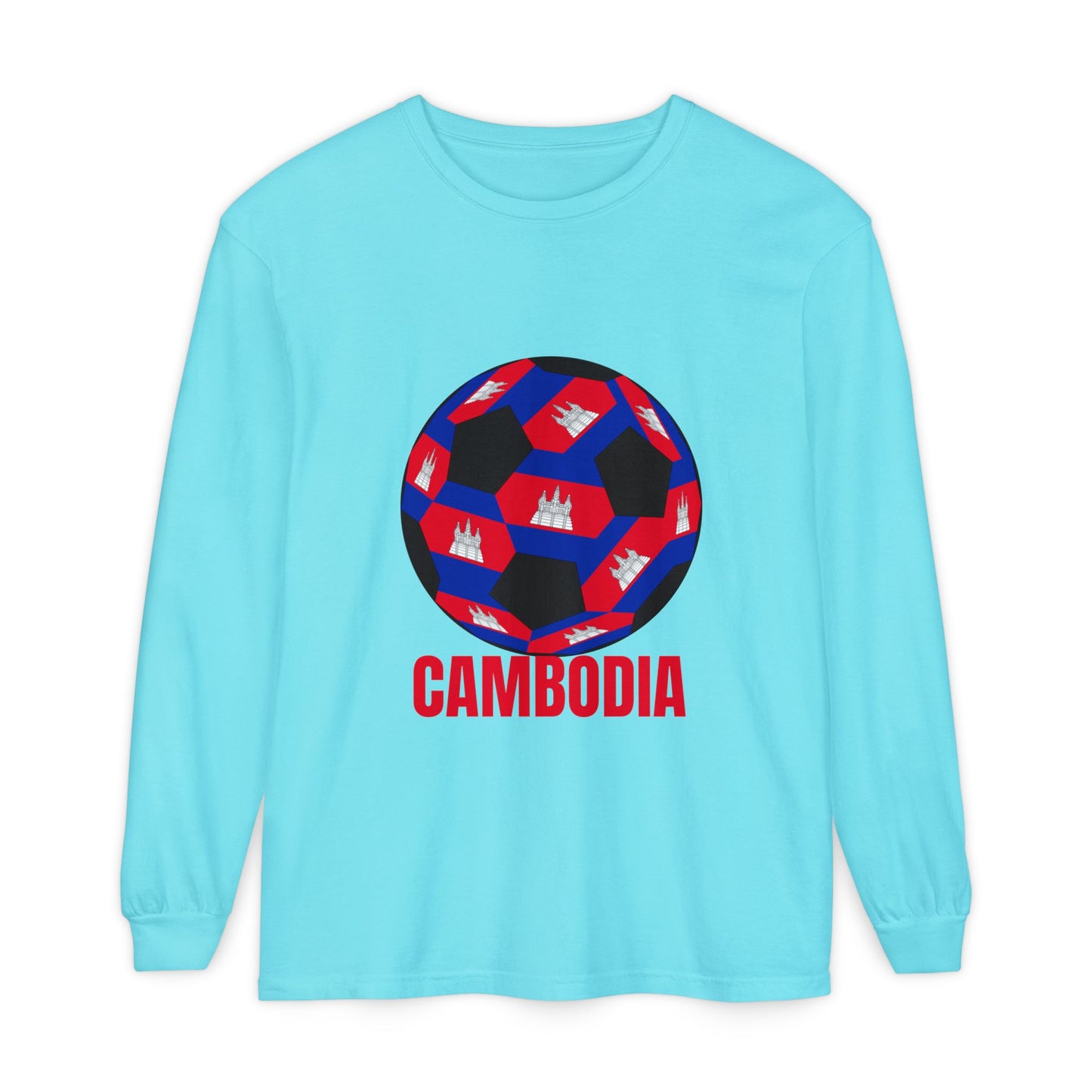 Cambodia Fan Specialty Soccer Ball Design Long Sleeve T‑Shirt