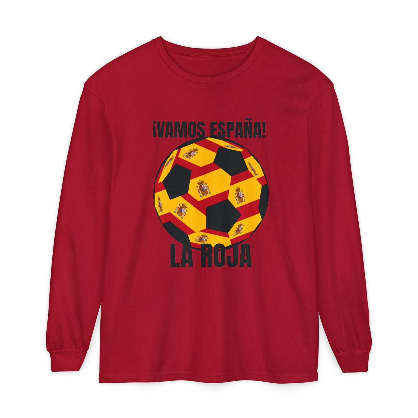 La Roja Soccer Long Sleeve Tee - ¡Vamos España! Stadium Fan Shirt Black Text