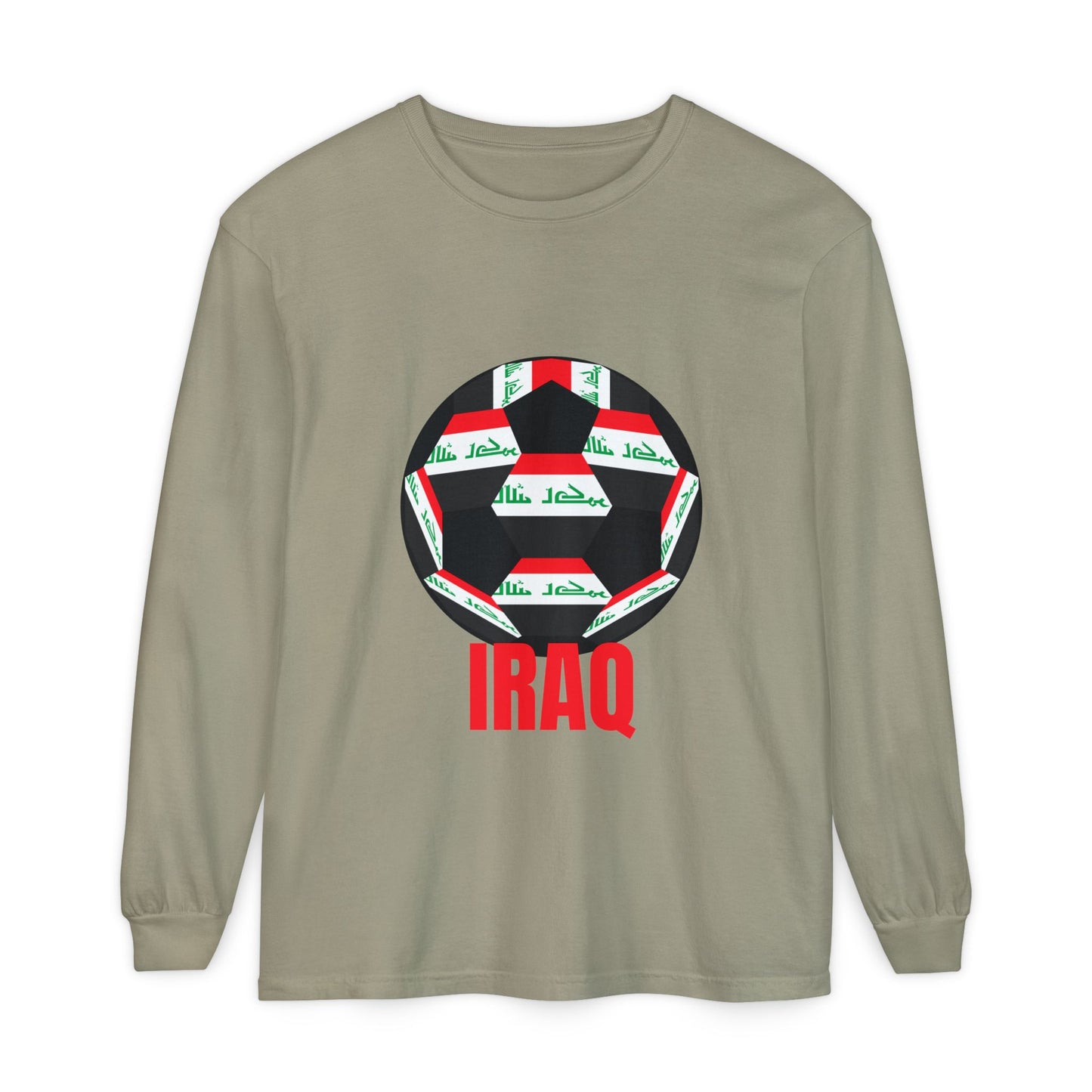 Iraq Fan Specialty Soccer Ball Design T Shirt Long Sleeve Tee