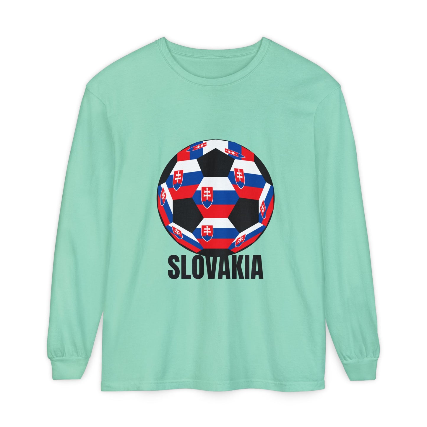 Slovakia Fan Specialty Soccer Ball Design T Shirt Long Sleeve T‑Shirt