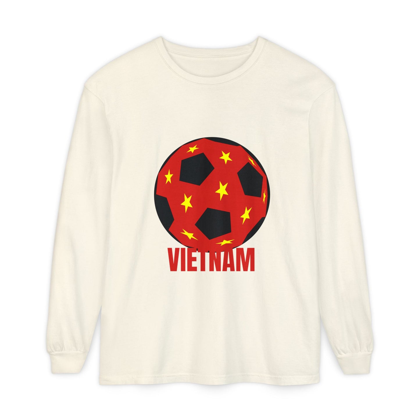 Vietnam Fan Specialty Soccer Ball Design Long Sleeve Tee Red Text