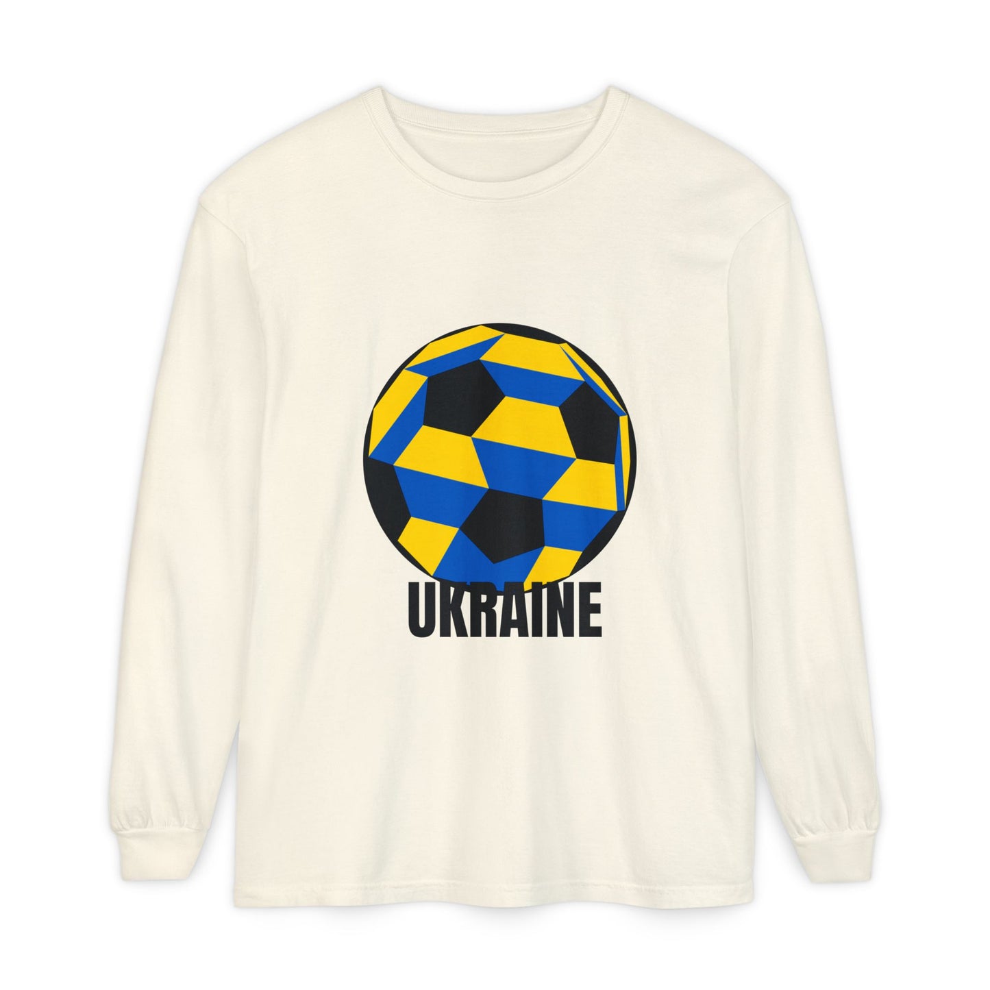 Ukraine Fan Specialty Soccer Ball Design Long Sleeve T-Shirt Black Text