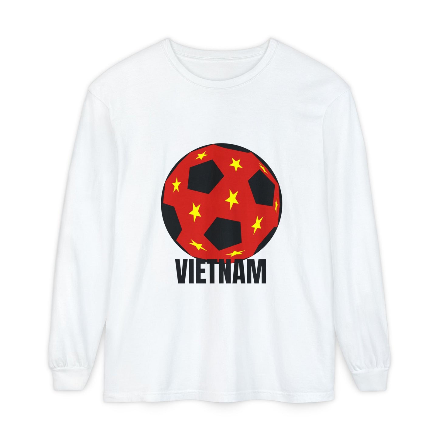 Vietnam Fan Specialty Soccer Ball Design Long Sleeve Shirt  Black Text