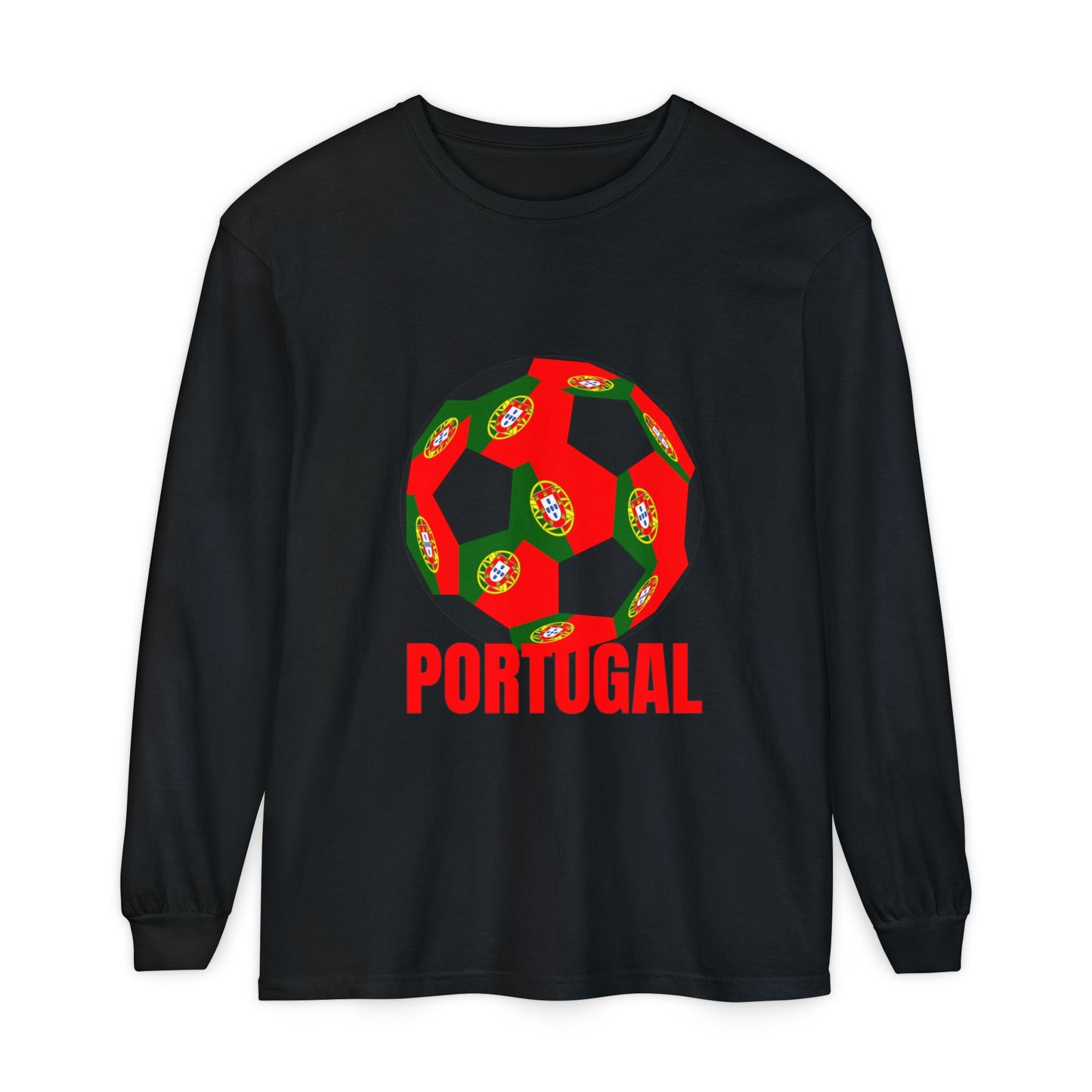 Portugal Fan Specialty Soccer Ball Design Long Sleeve Tee