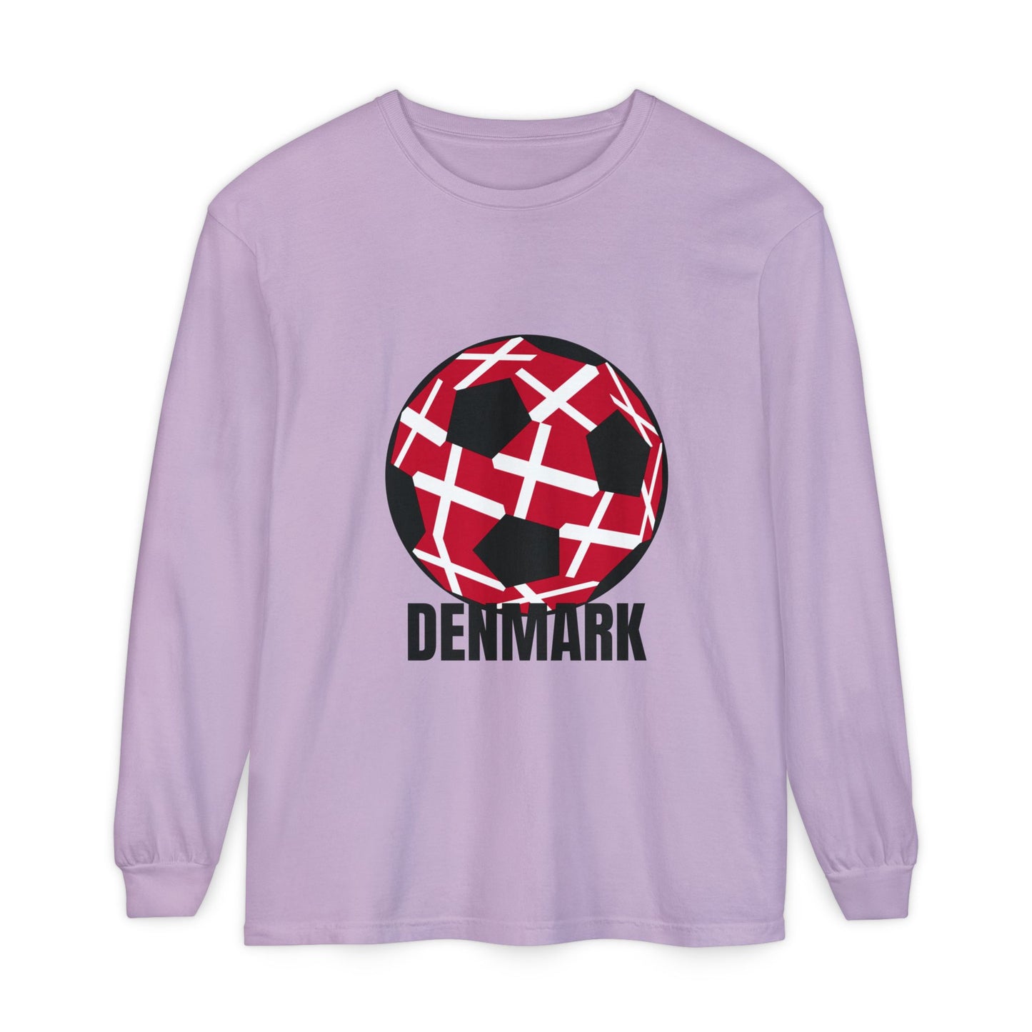Denmark Fan Specialty Soccer Ball Design Long Sleeve T-Shirt