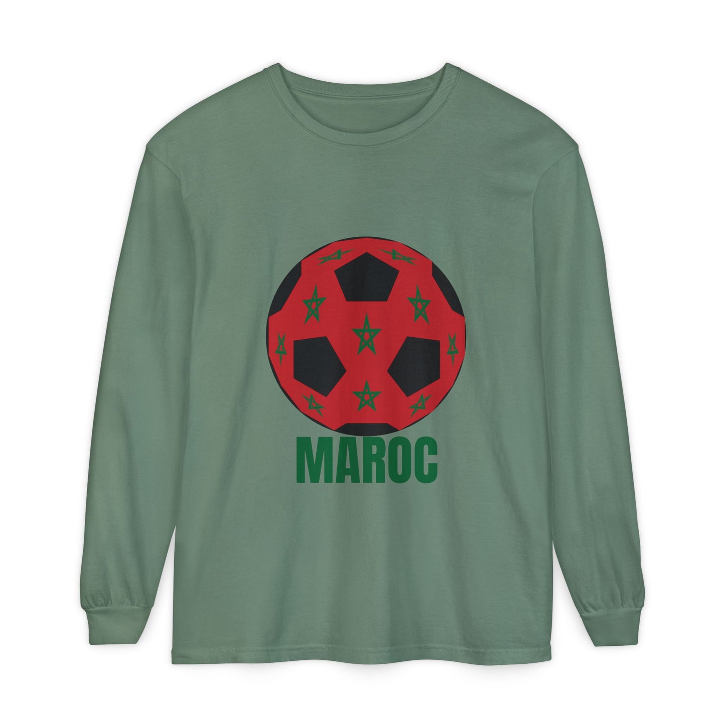 Morocco Maroc Fan Specialty Soccer Ball Design T Shirt Long Sleeve Green Print