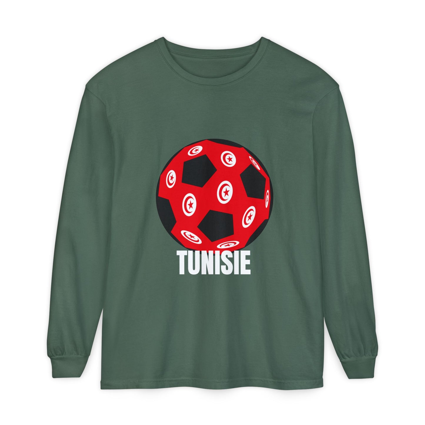 Tunisie Fan Specialty Soccer Ball Design Long Sleeve Tee White Text