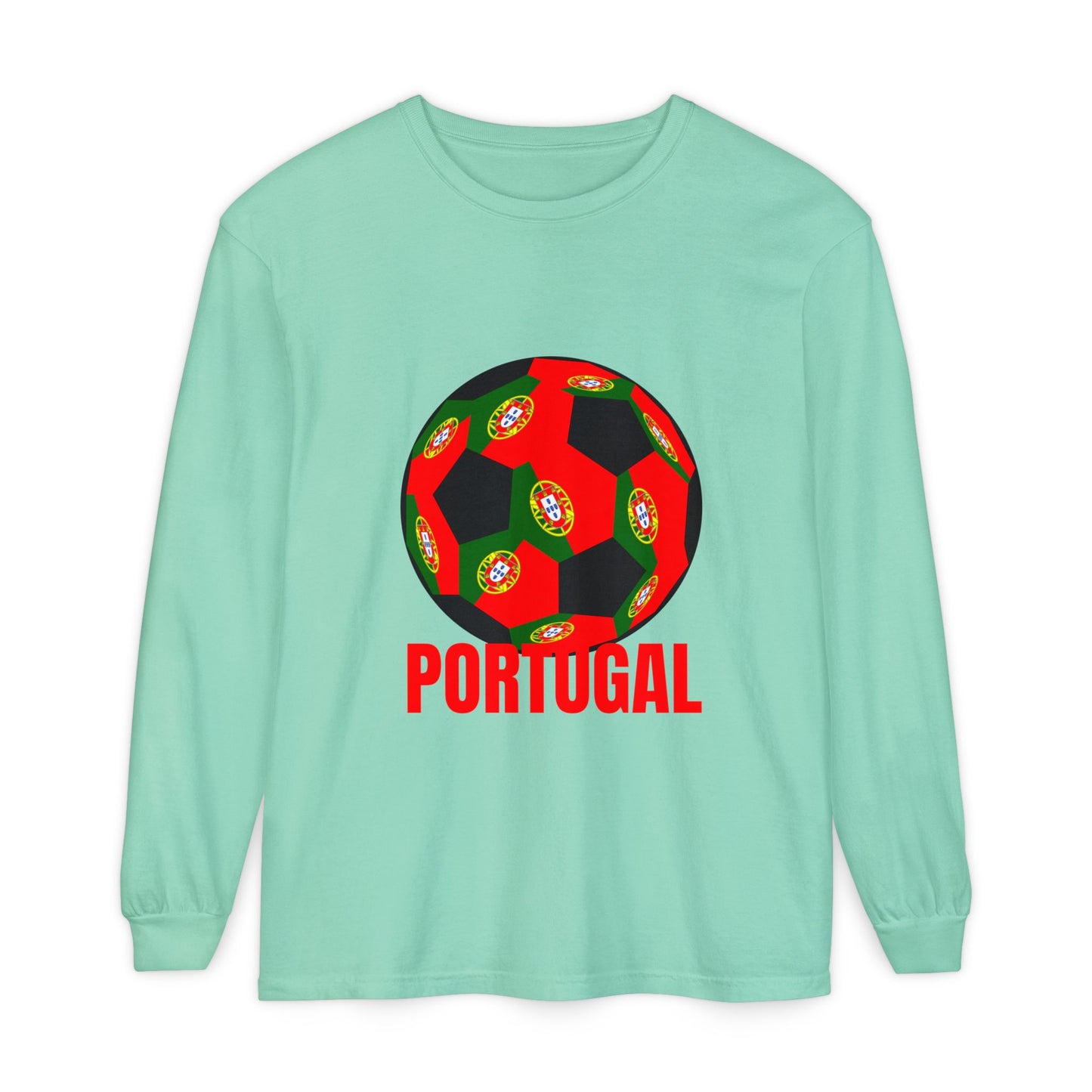 Portugal Fan Specialty Soccer Ball Design Long Sleeve Tee