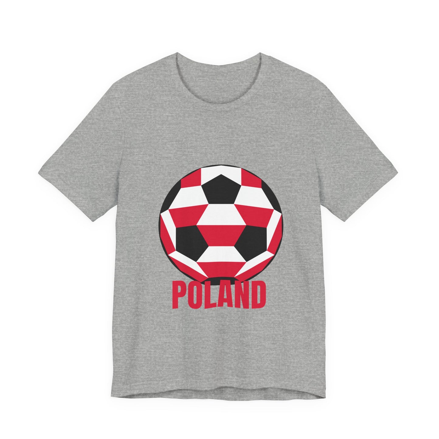 Poland Fan Specialty Soccer Ball Design T Shirt Red Text