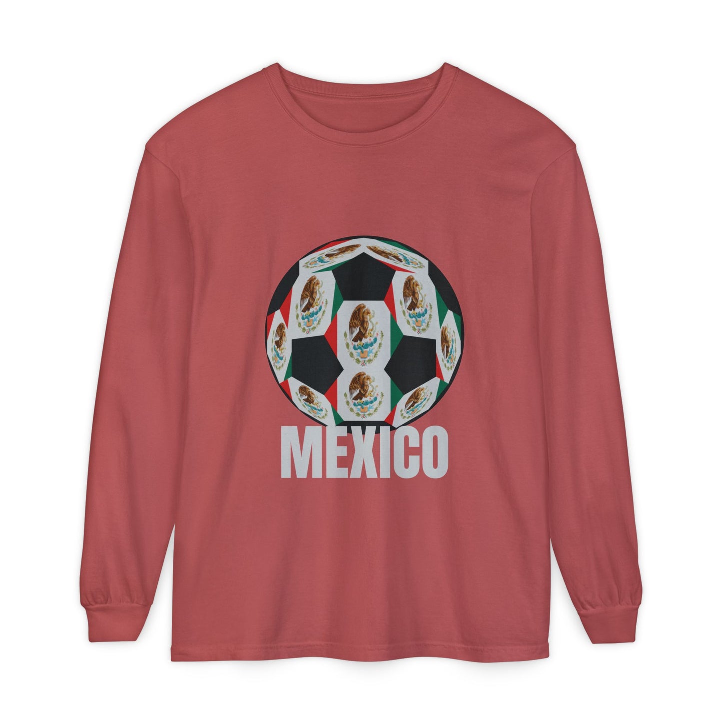 Mexico Fan Specialty Soccer Ball Design Long Sleeve Tee