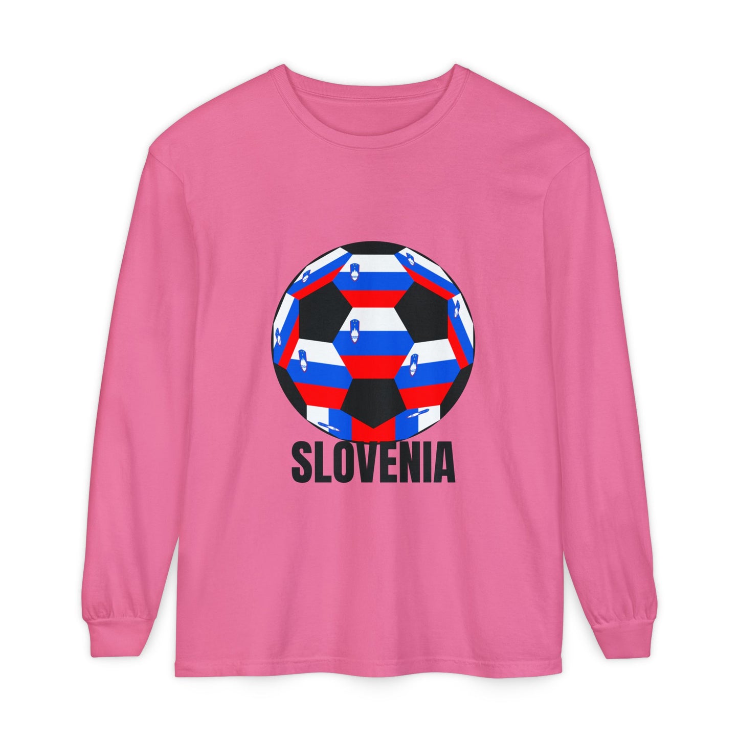 Slovenia Fan Specialty Soccer Ball Design Long Sleeve Tee Black Text