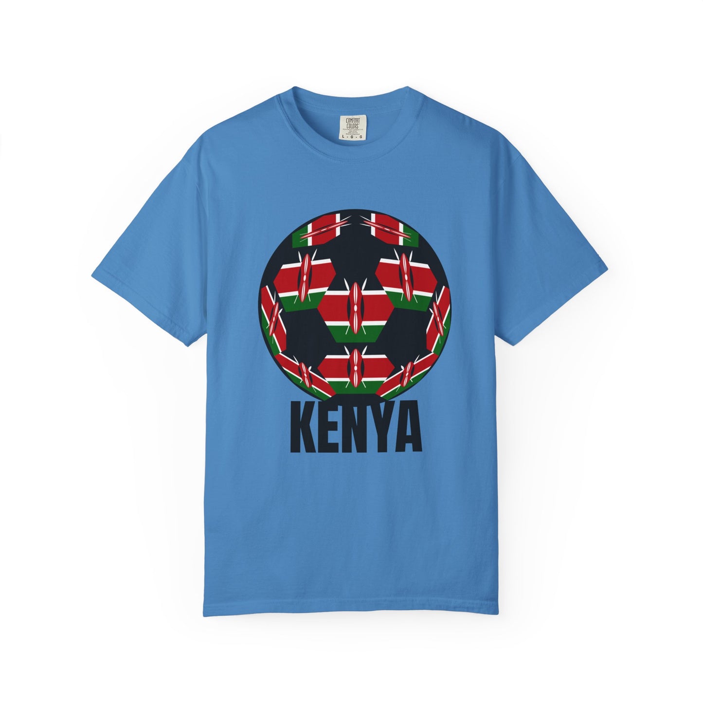 Kenya Fan Specialty Soccer Ball Design T Shirt Black Text