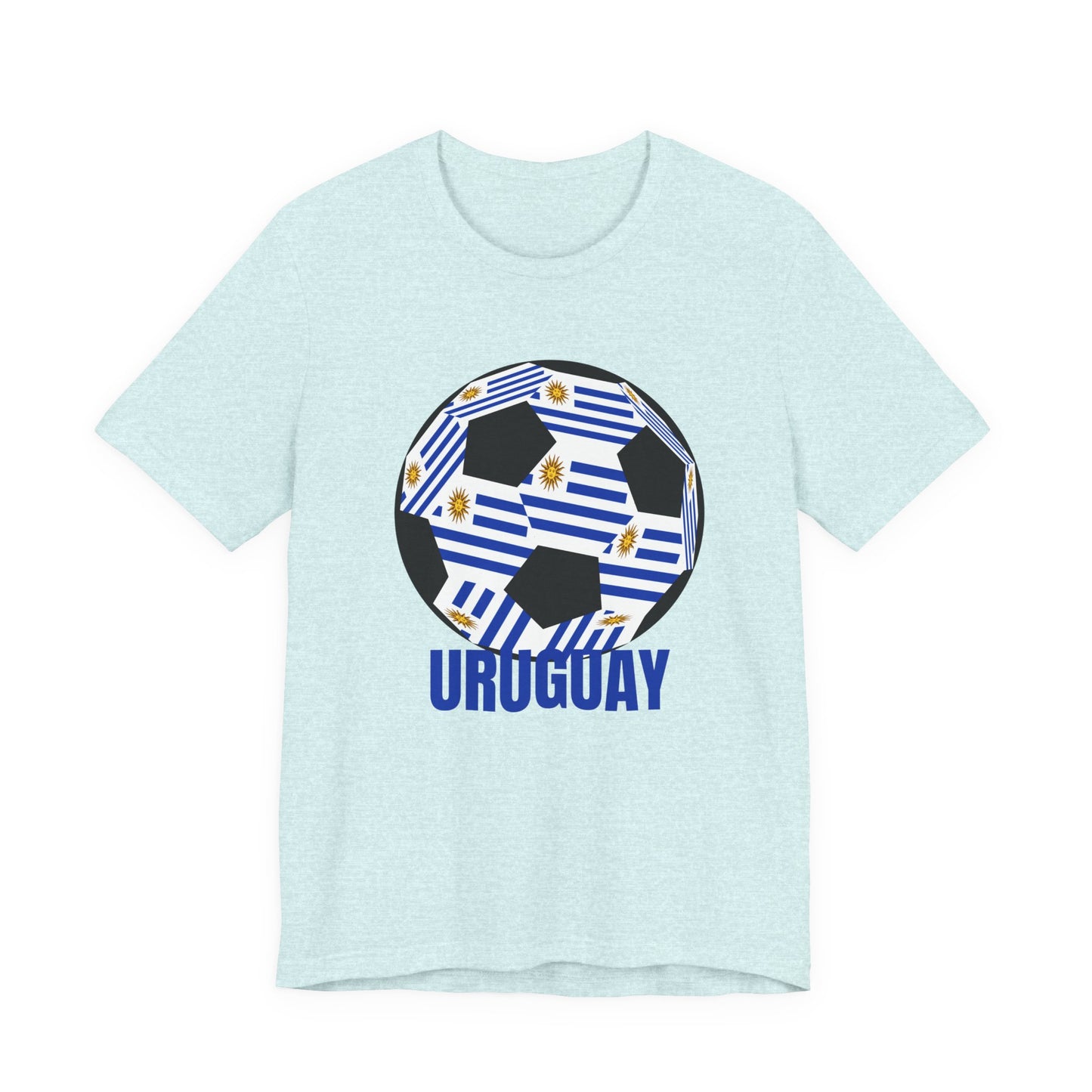 Uruguay Fan Specialty Soccer Ball Design T Shirt Blue Text
