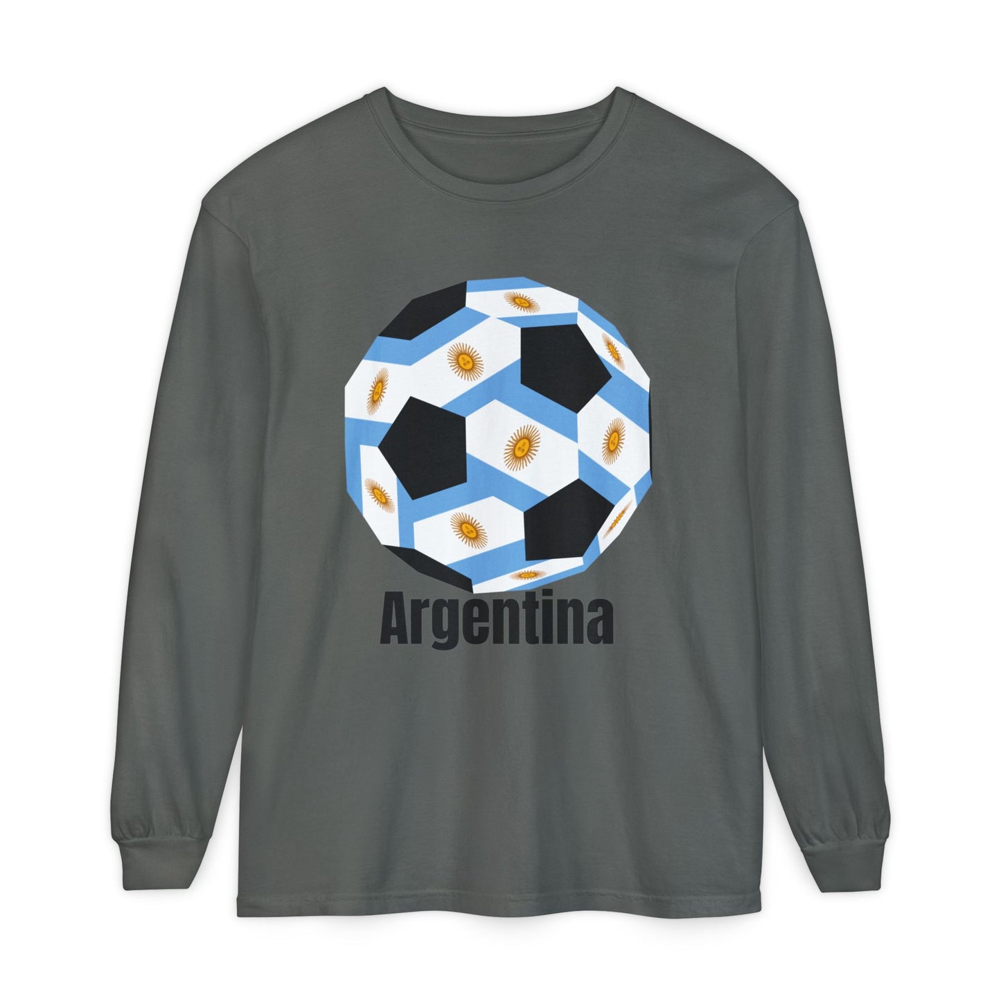 Argentina Fan Specialty Soccer Ball Design Long Sleeve Tee