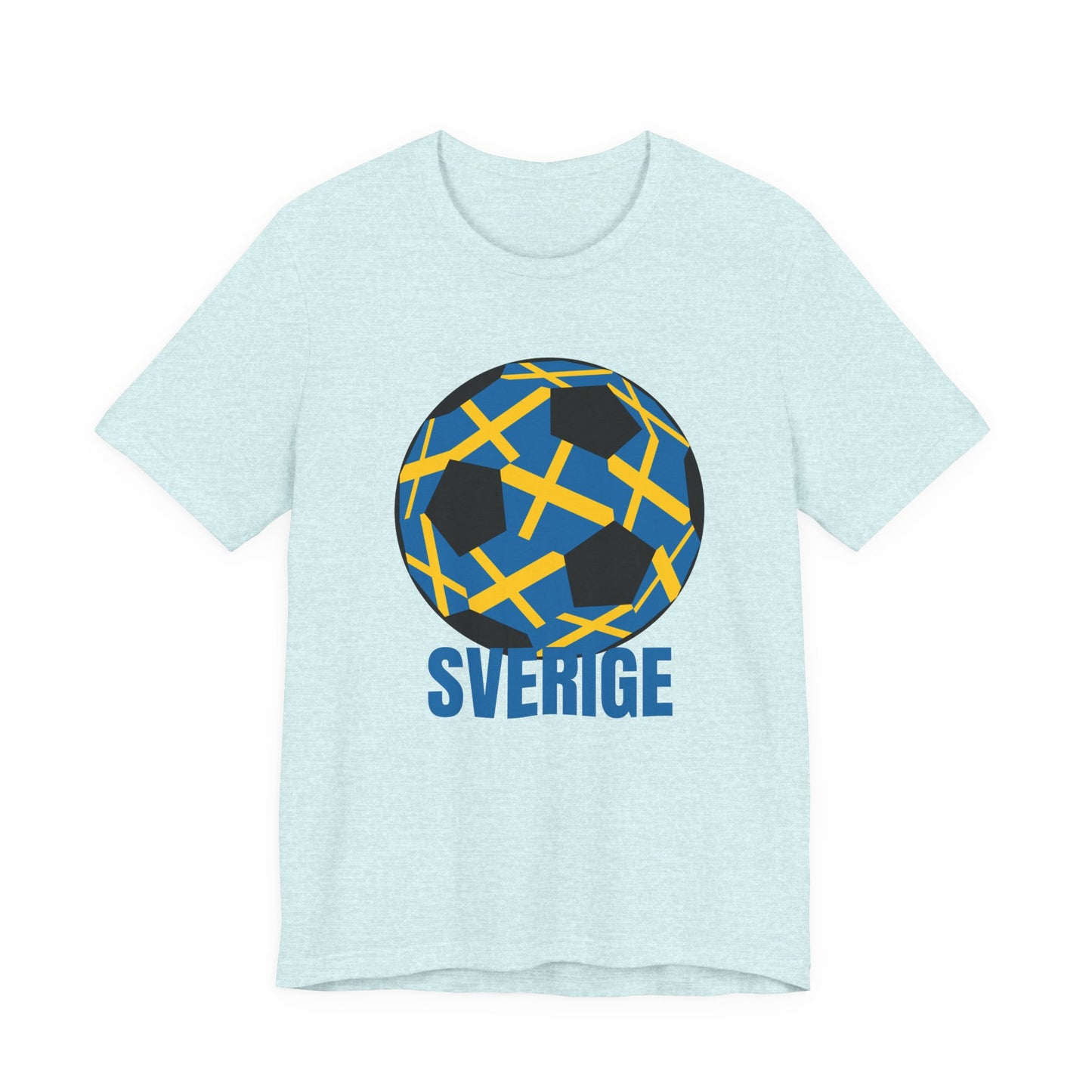 Sverige Fan Specialty Soccer Ball Design T Shirt Blue Text