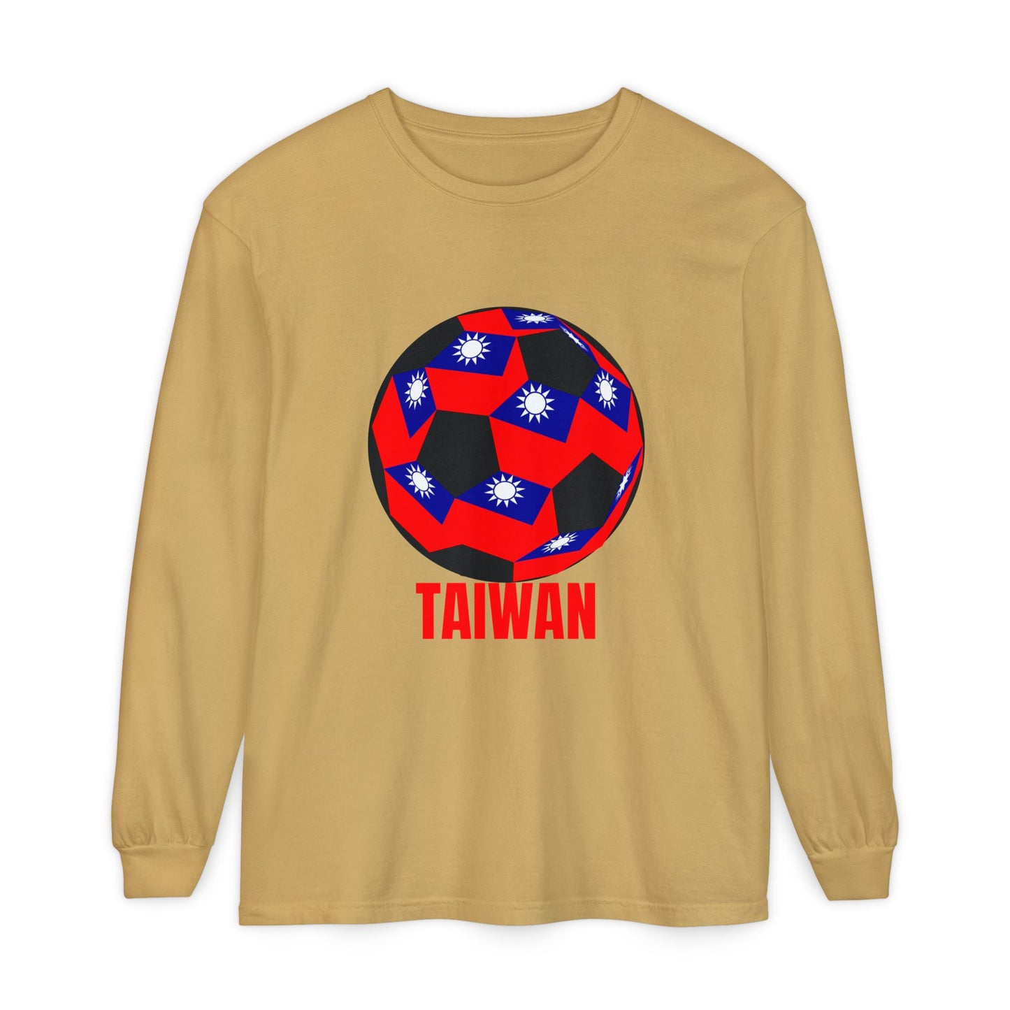 Taiwan Fan Specialty Soccer Ball Design  Long Sleeve T Shirt Red Text