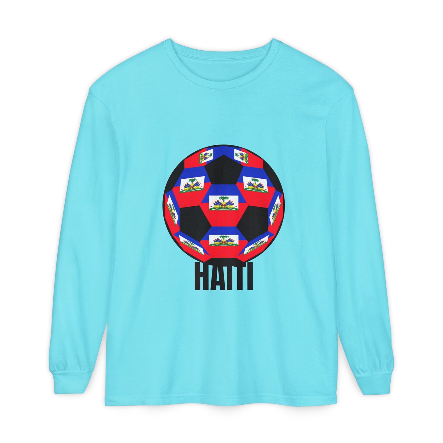 Haiti Fan Specialty Soccer Ball Design Long Sleeve Tee