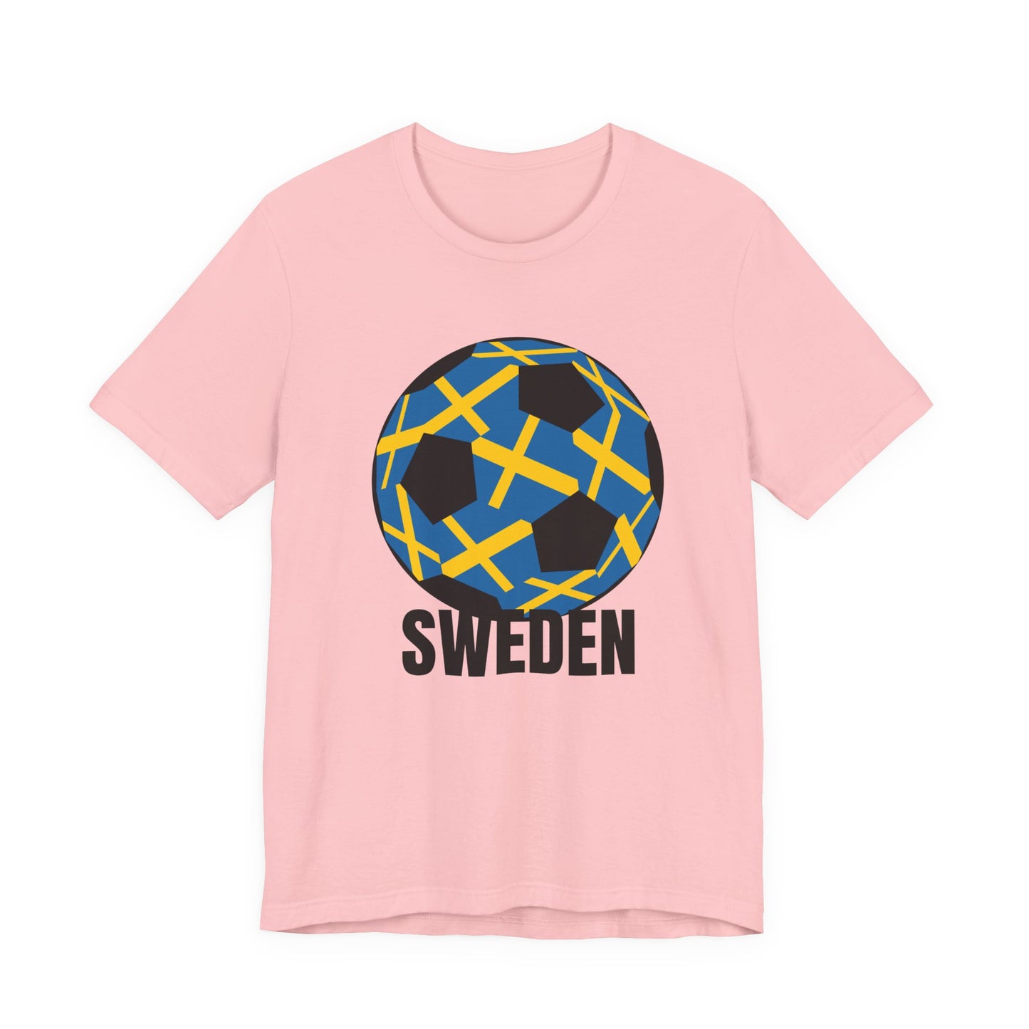 Sweden Fan Specialty Soccer Ball Design T Shirt Black Text