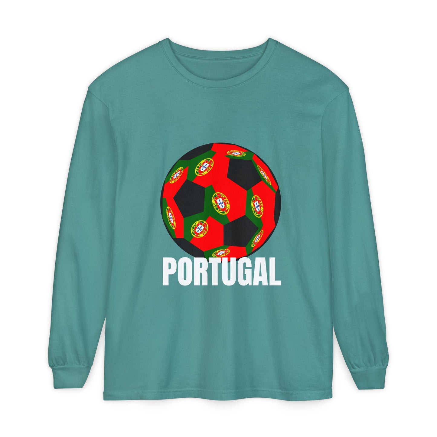 Portugal Fan Specialty Soccer Ball Design Long Sleeve Tee