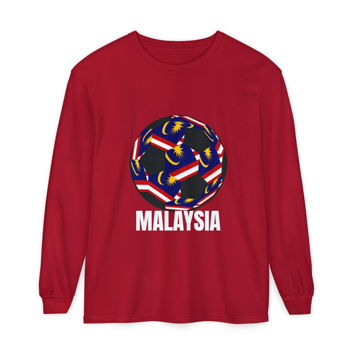 Malaysia Fan Specialty Soccer Ball Design Long Sleeve Tee