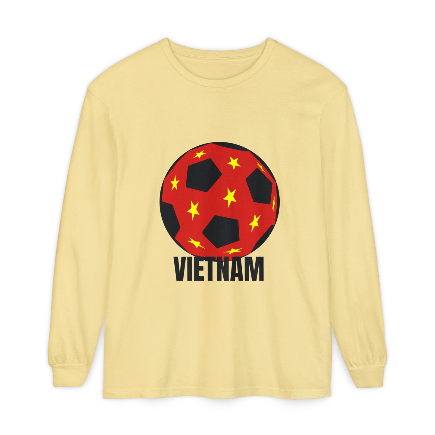 Vietnam Fan Specialty Soccer Ball Design Long Sleeve Shirt  Black Text