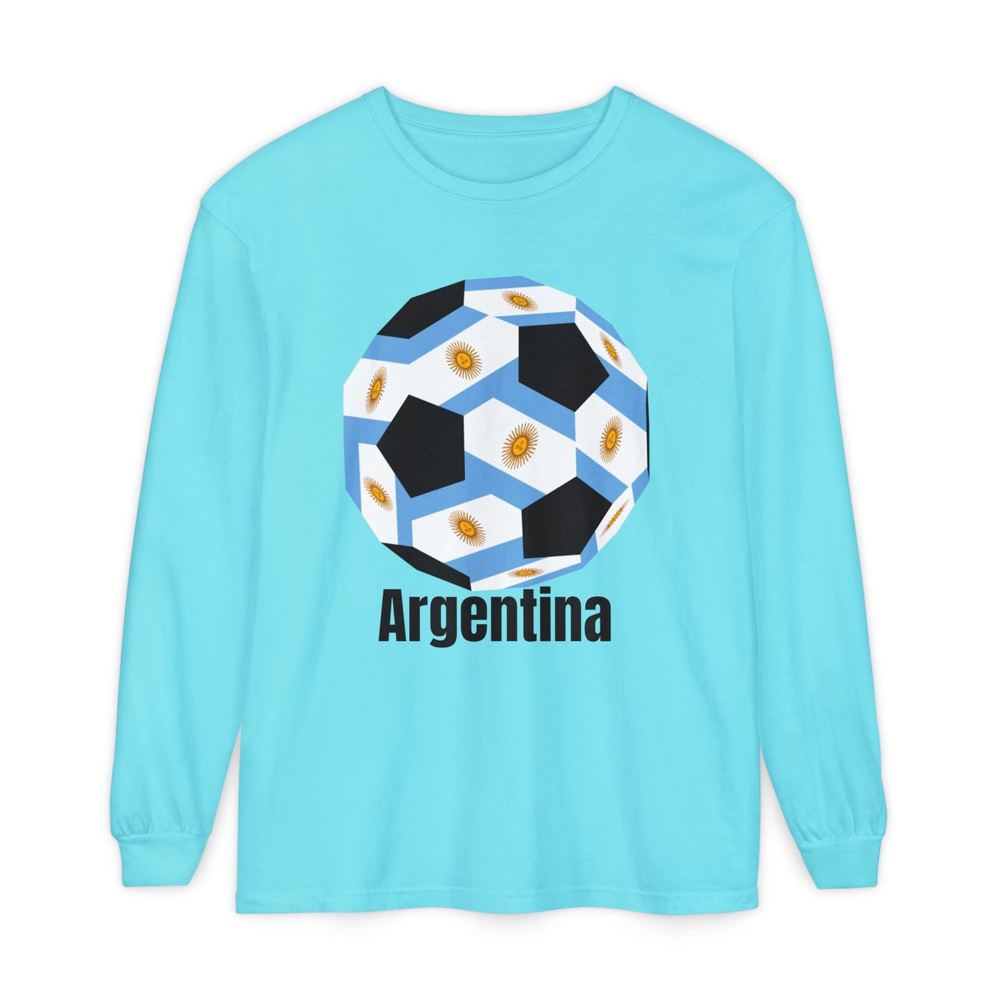 Argentina Fan Specialty Soccer Ball Design Long Sleeve Tee