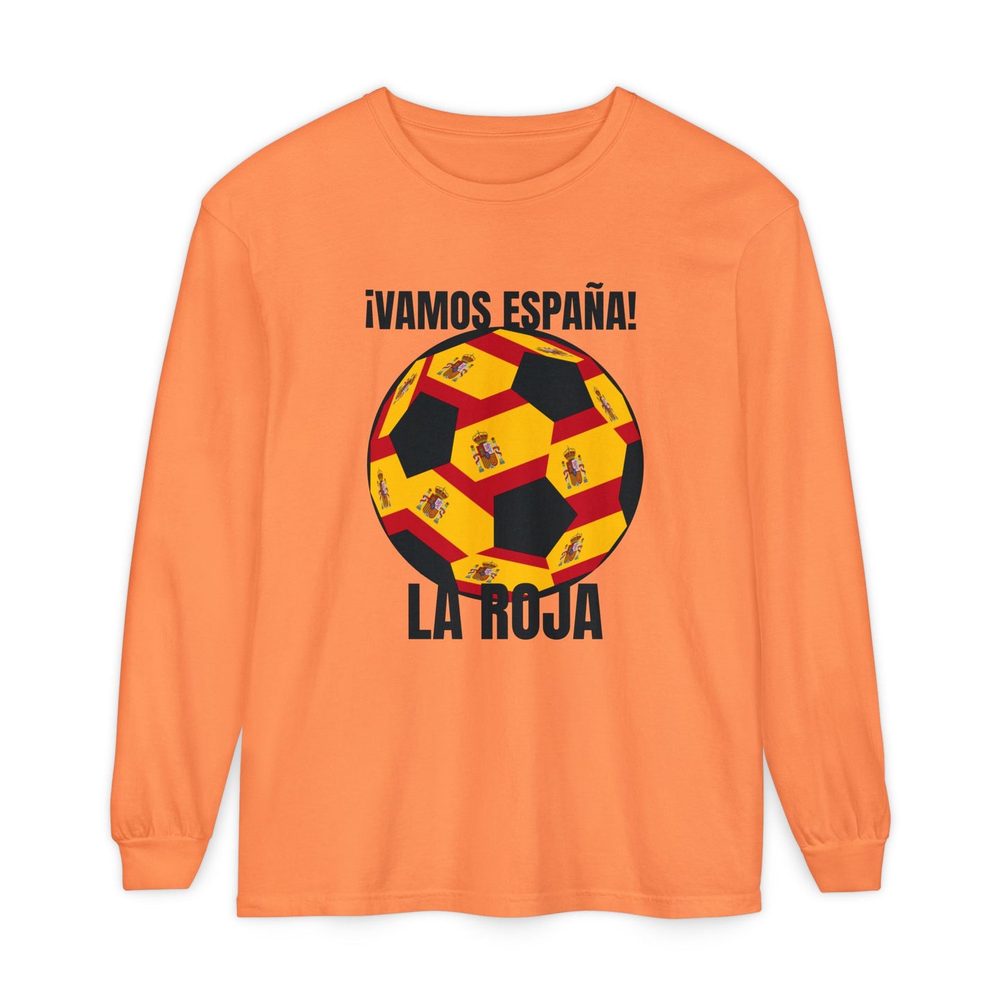 La Roja Soccer Long Sleeve Tee - ¡Vamos España! Stadium Fan Shirt Black Text