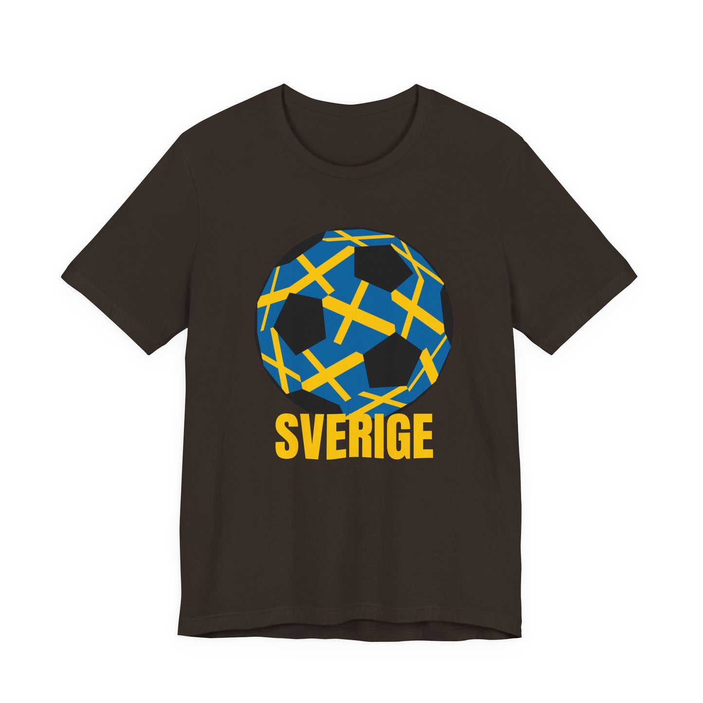 Sverige Fan Specialty Soccer Ball Design T Shirt Gold Text