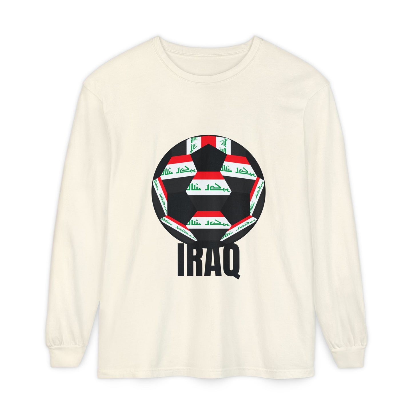 Iraq Fan Specialty Soccer Ball Design T Shirt Long Sleeve Tee