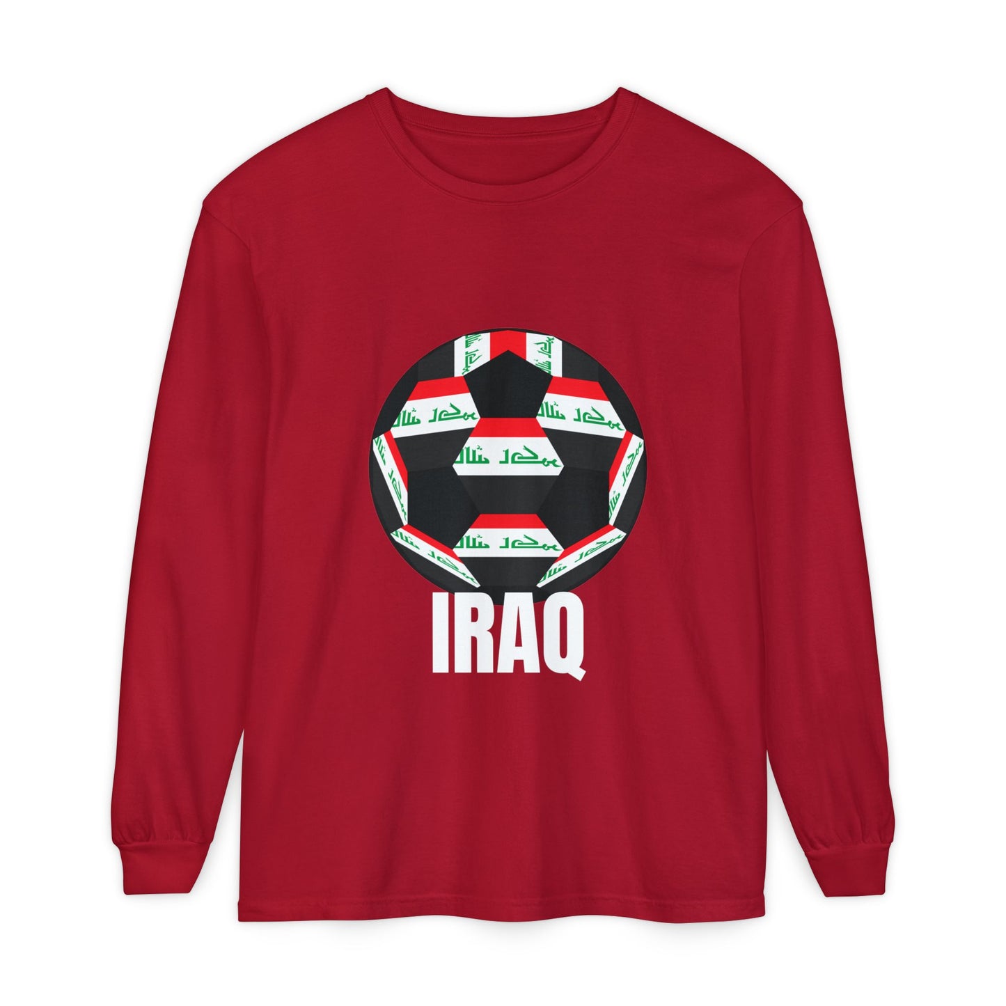 Iraq Fan Specialty Soccer Ball Design T Shirt Long Sleeve Tee