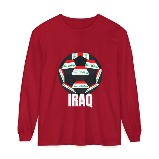 Iraq Fan Specialty Soccer Ball Design T Shirt Long Sleeve Tee