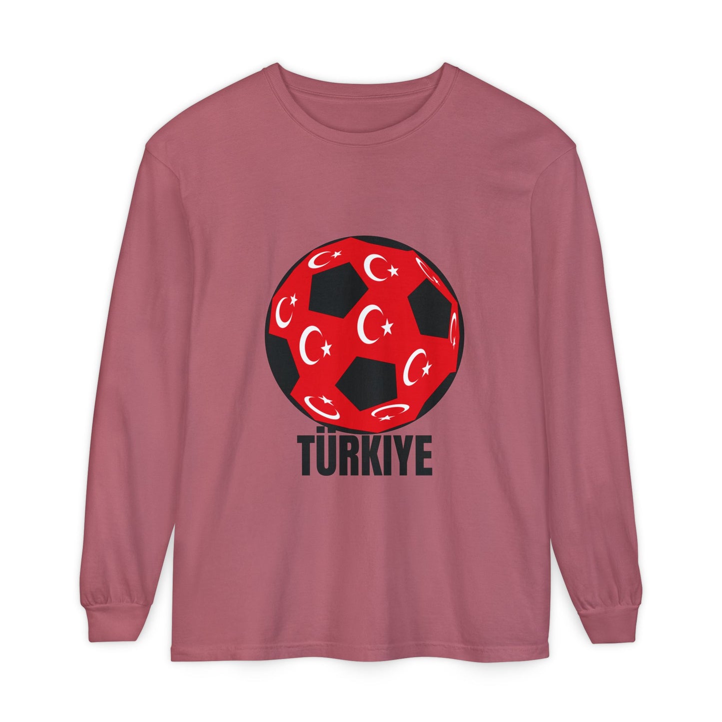 Türkiye Fan Specialty Soccer Ball Design Long Sleeve Tee Black Text
