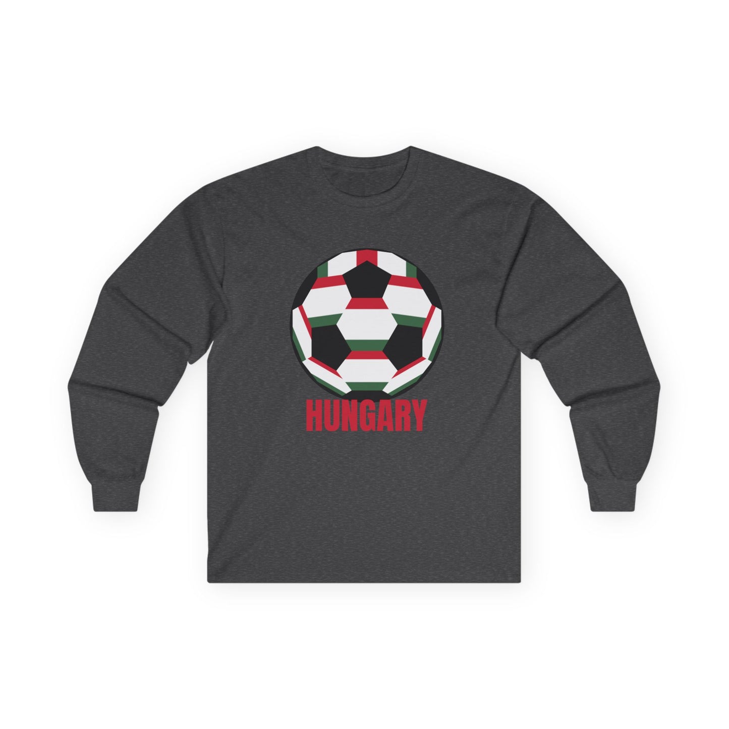 Fan Specialty Soccer Ball Design Long Sleeve T  Red Text